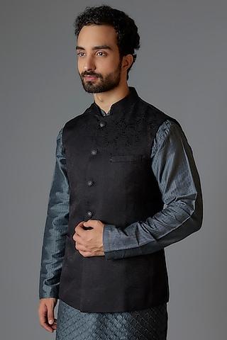 black silk jacquard bundi jacket