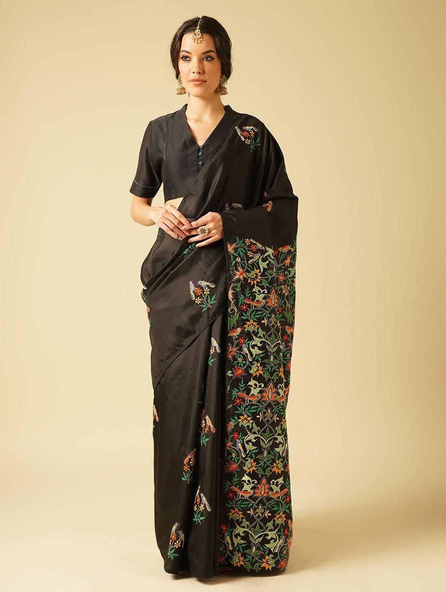 black silk kantha saree