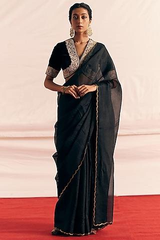 black silk organza saree set