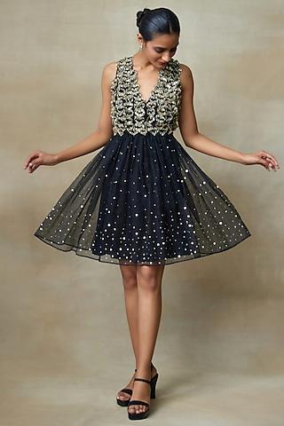 black silk organza sequins work dress