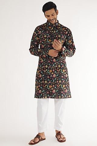 black silk printed & sequins embroidered kurta set