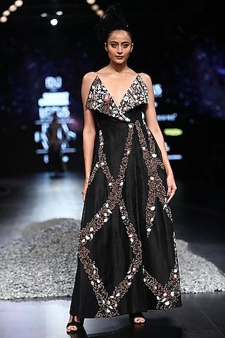 black silk thread embroidered gown