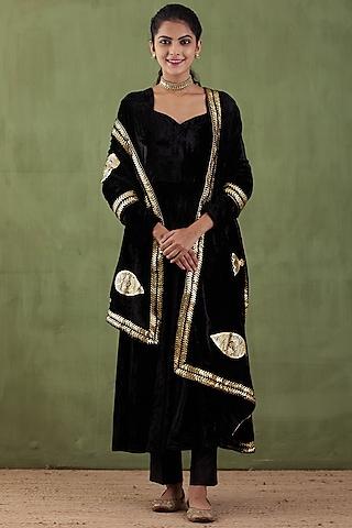 black silk velvet anarkali set