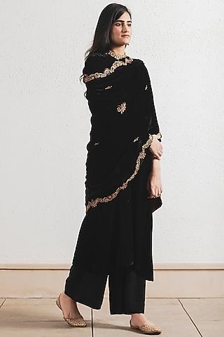 black silk velvet kurta set
