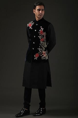 black silk velvet nehru jacket