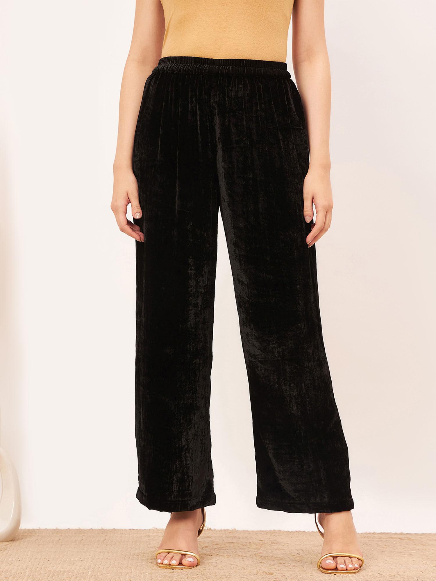 black silk velvet straight pant