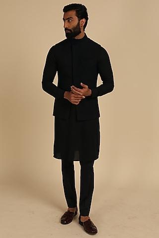 black silk viscose nehru jacket