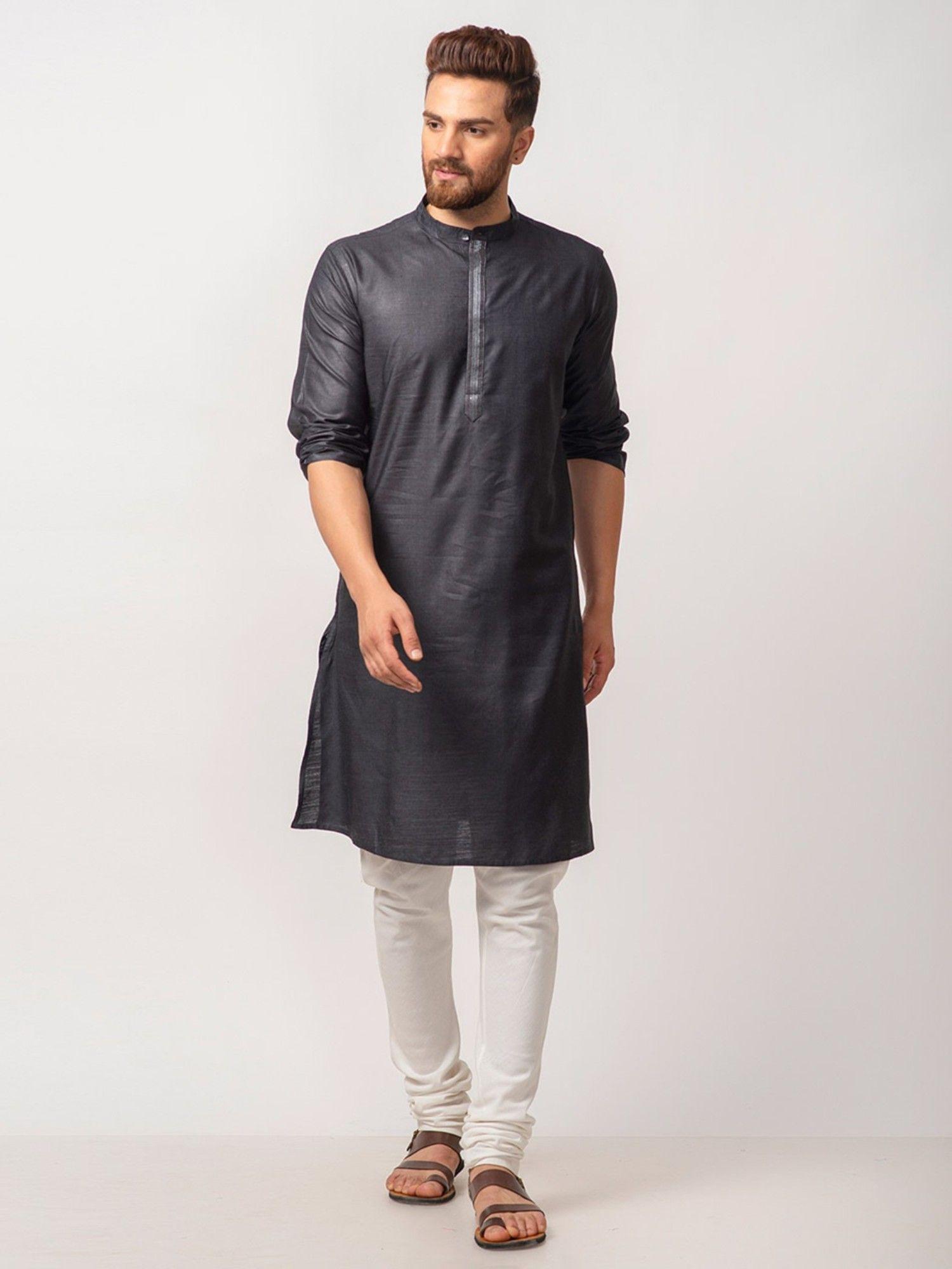 black silk zari placket long kurta