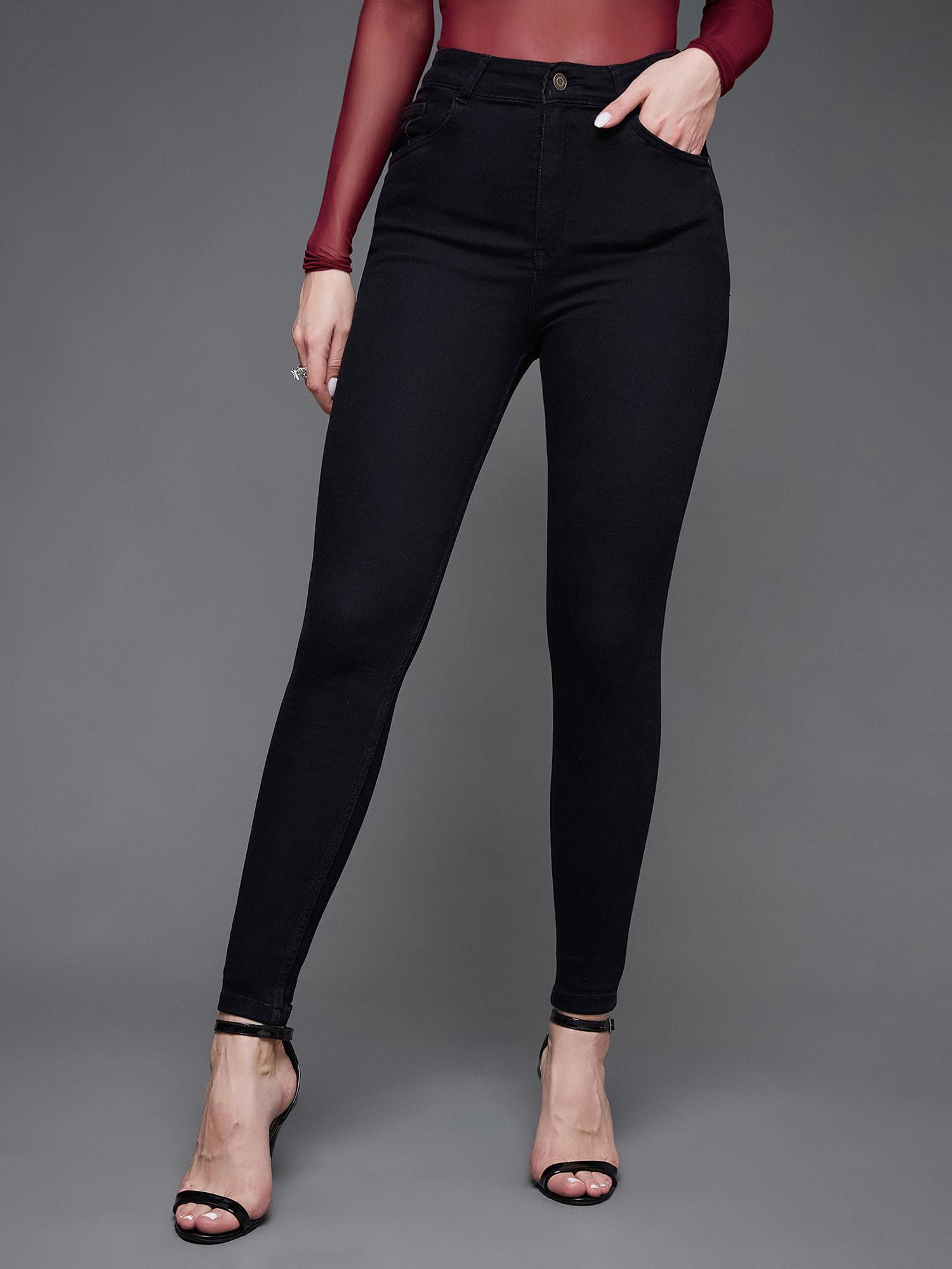 black skinny fit high rise clean look regular length clean look stretchable jeans