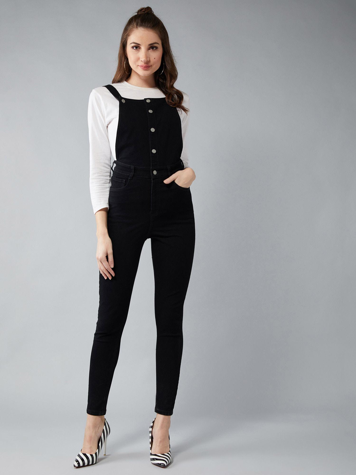 black skinny high rise clean look regular stretchable denim dungaree