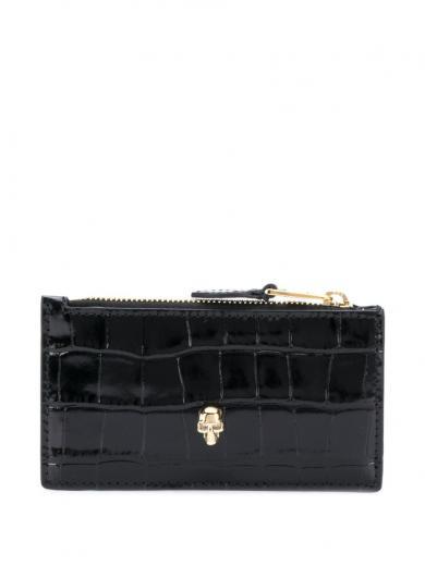 black skull flat zip purse