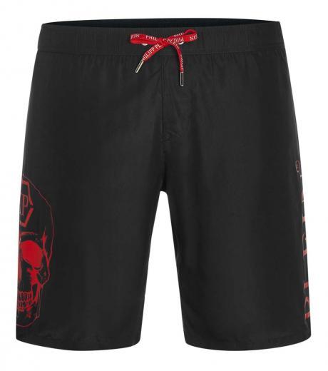 black skull logo swim shorts