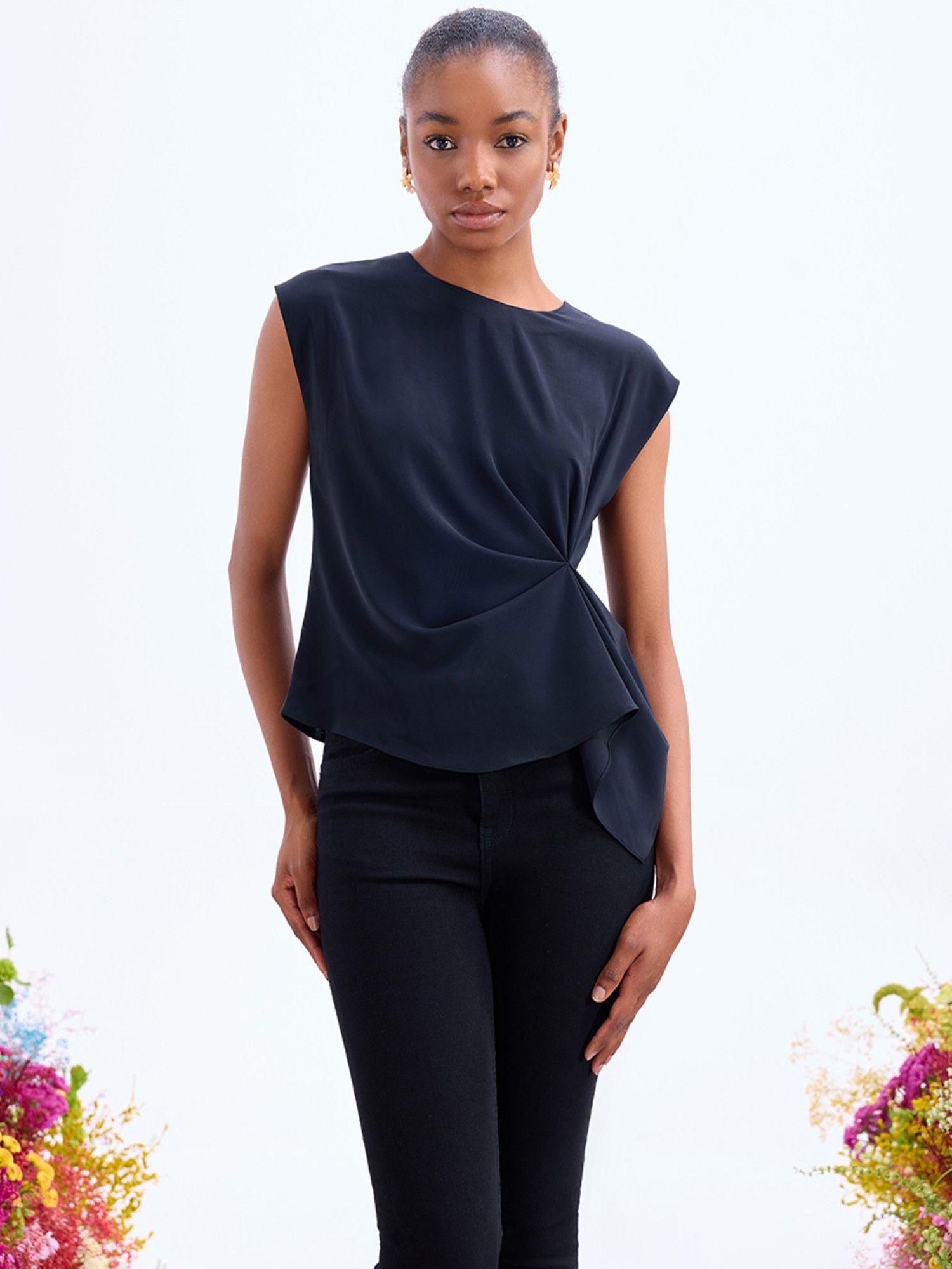 black sleeveless shell top