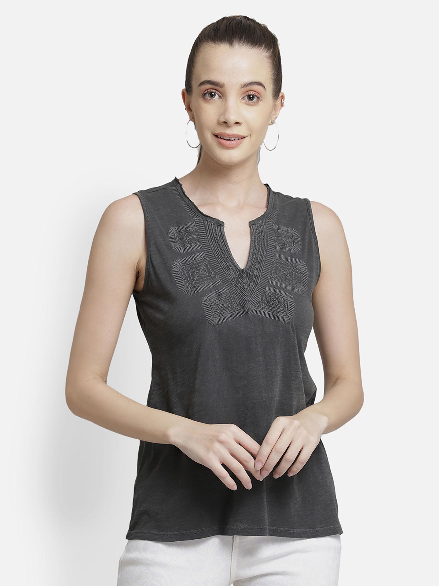 black sleeveless top