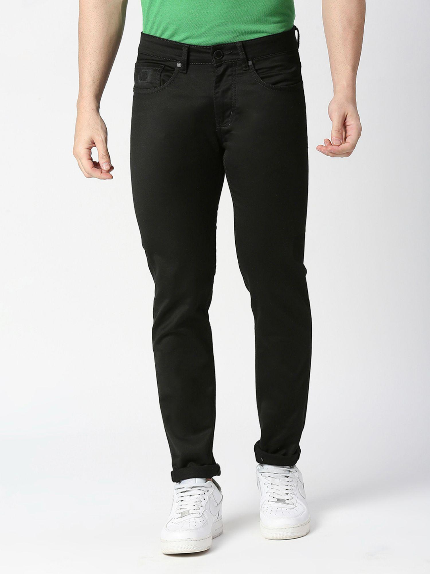 black slim tapered indigo stretch denim