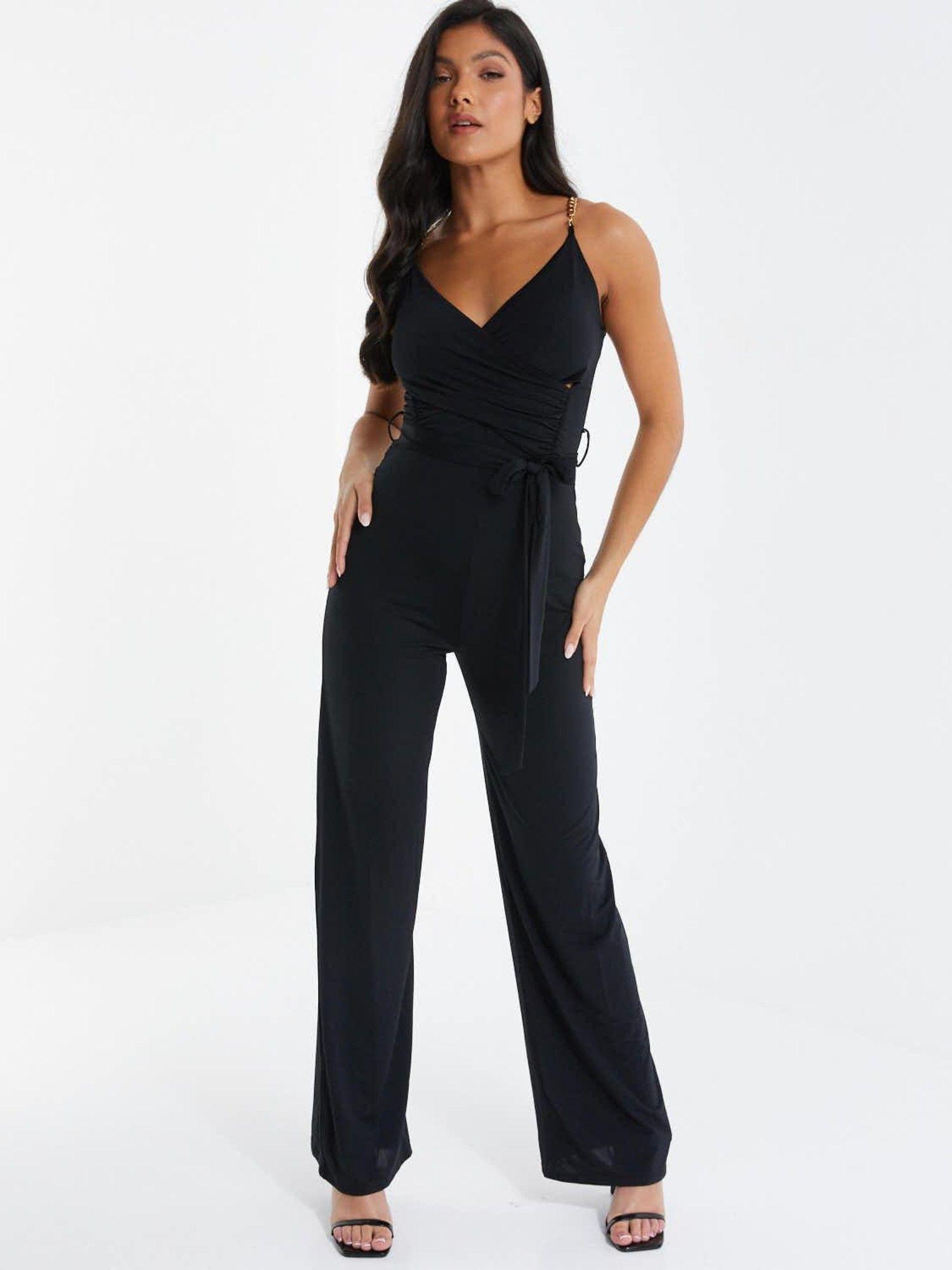 black slinky chain srap palazzo jumpsuit (set of 2)