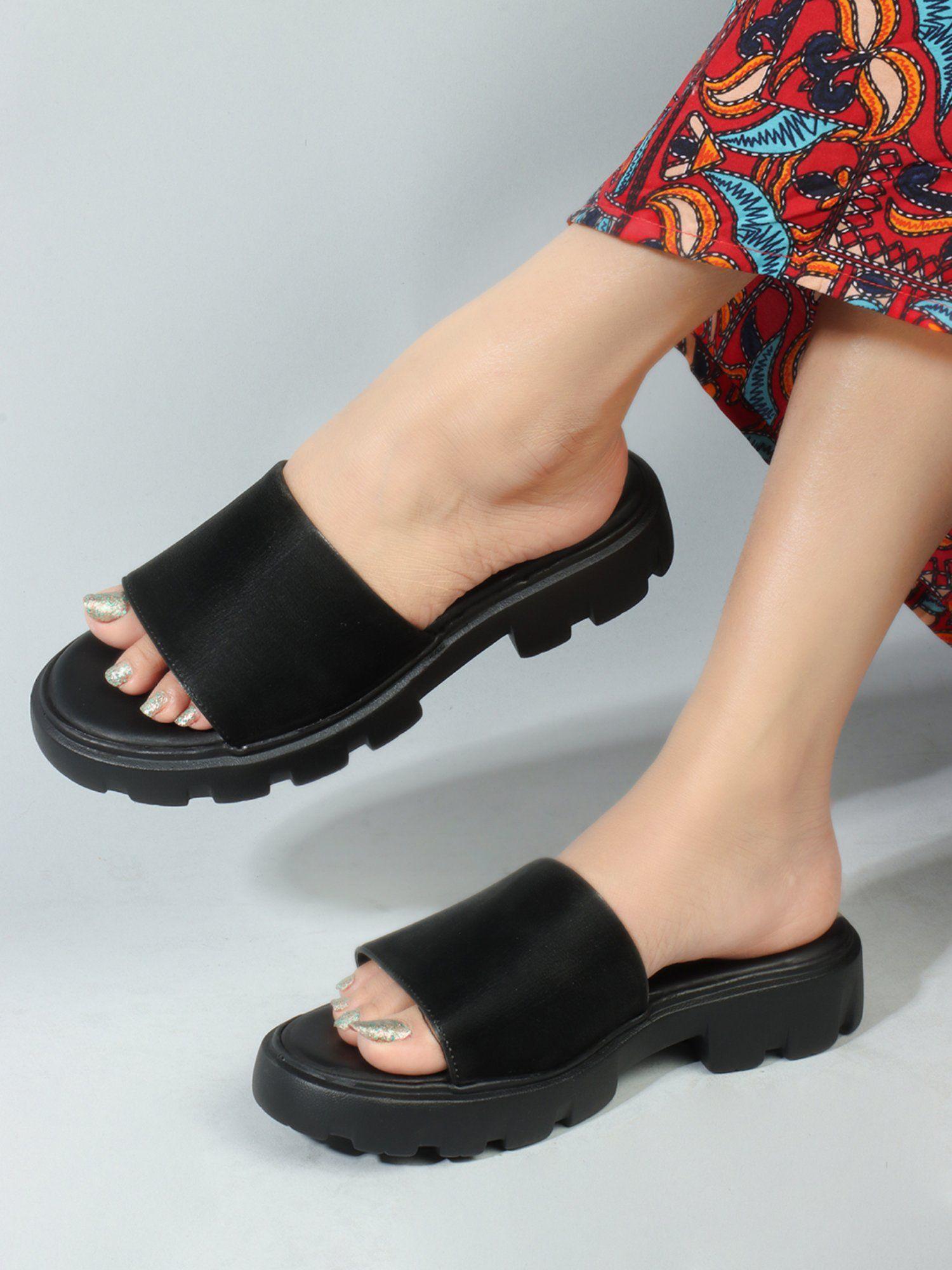 black slip-on festive women sandals