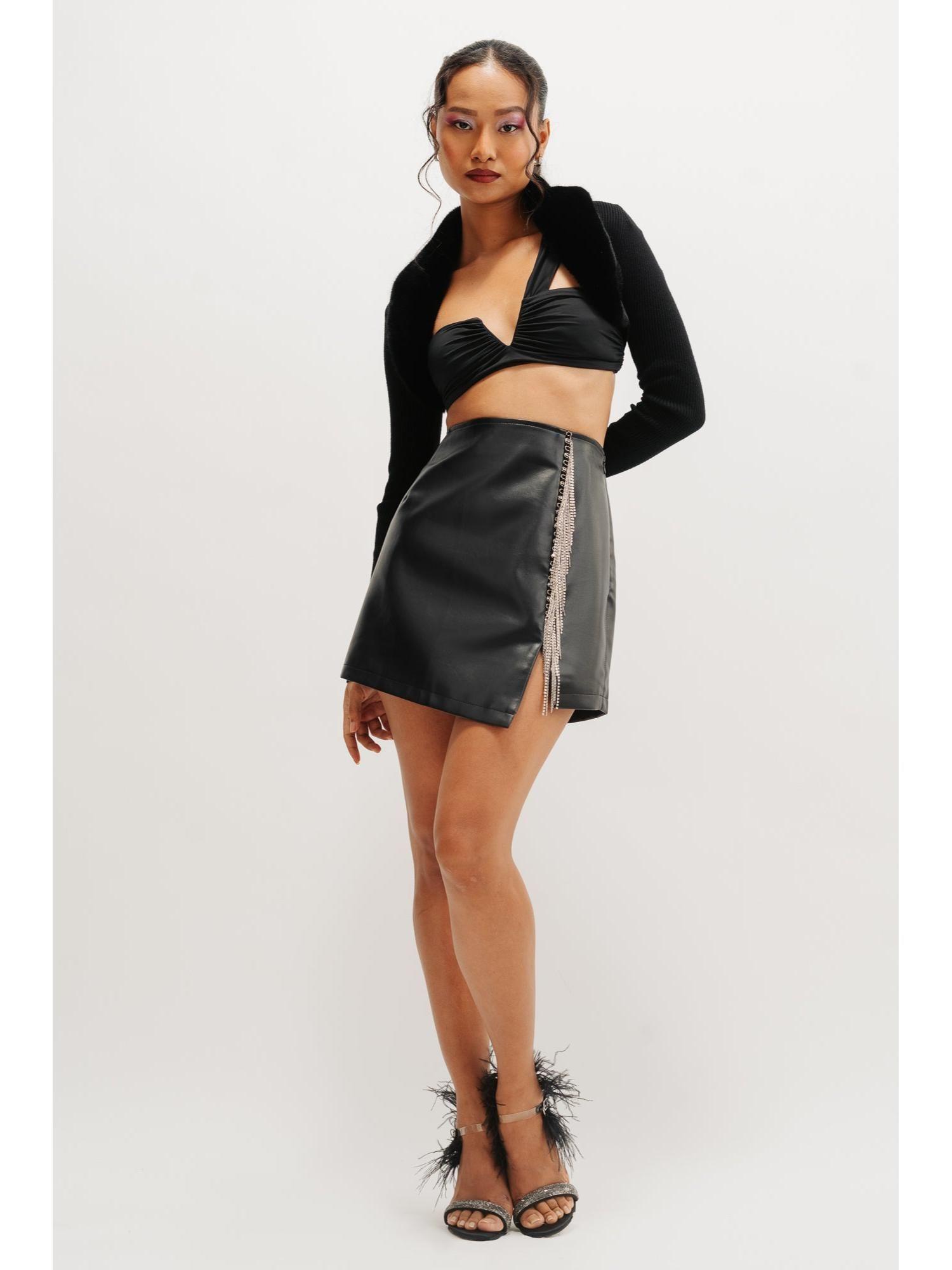 black slit a-line mini skirt