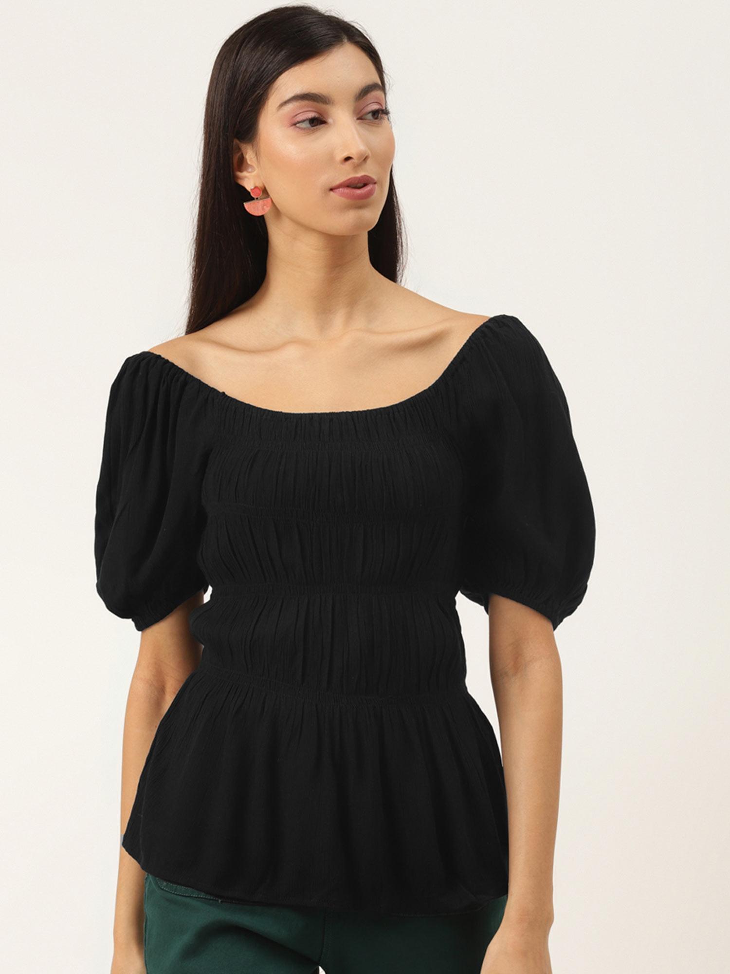 black smocking peplum top