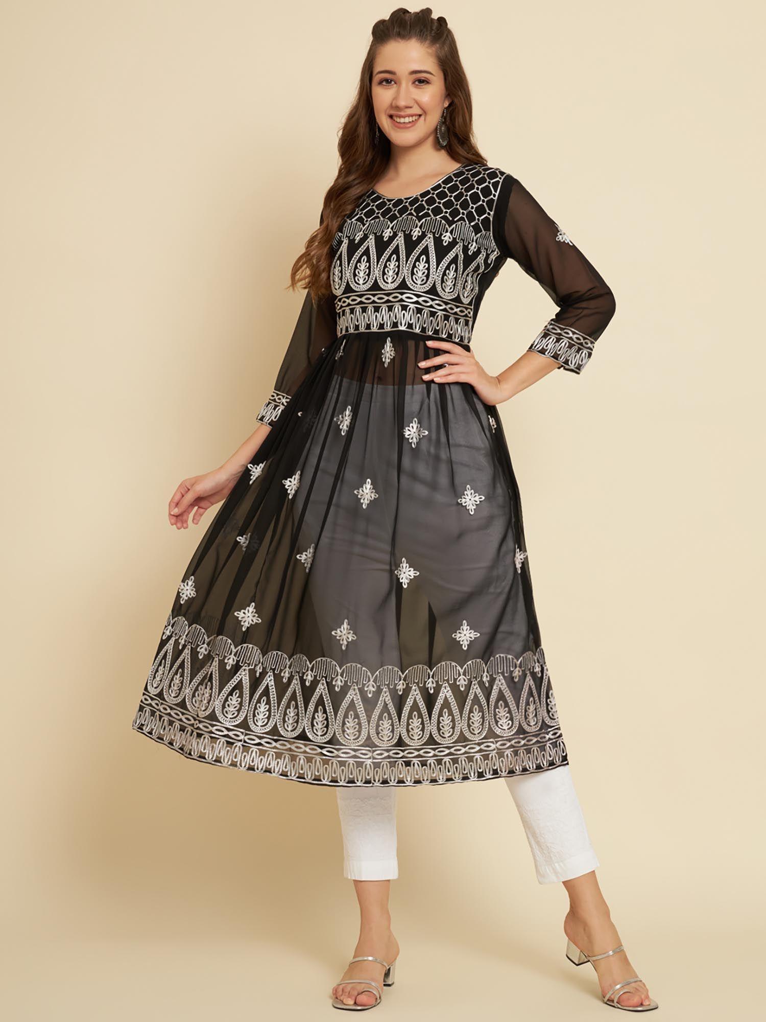 black soft georgette embroidery work anarkali kurta