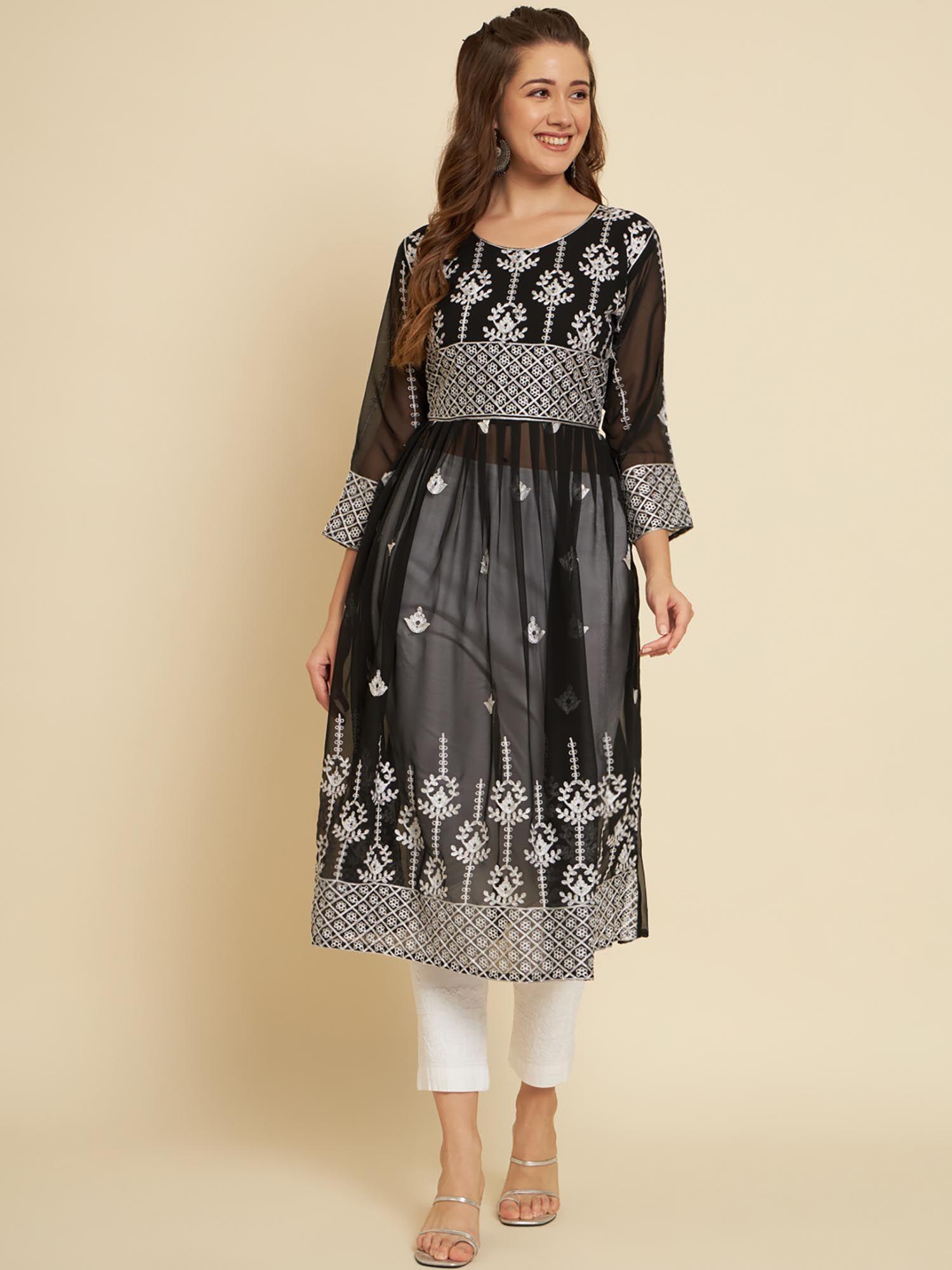 black soft georgette embroidery work anarkali kurta