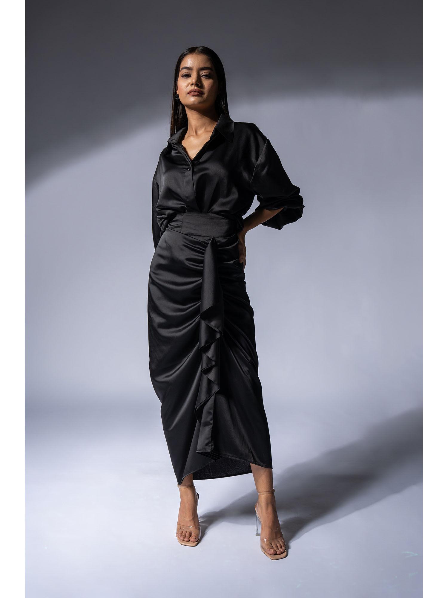 black soho draped skirt party co-ord (set of 2)