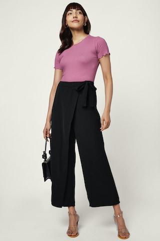 black solid ankle-length casual women comfort fit culottes