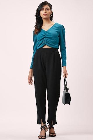 black solid ankle-length casual women regular fit culottes