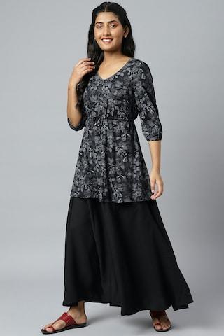 black solid ankle-length casual women regular fit palazzo