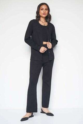 black solid ankle-length casual women regular fit top pant set