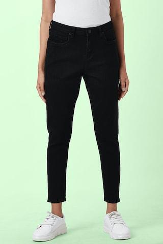 black solid ankle-length casual women slim fit jeans