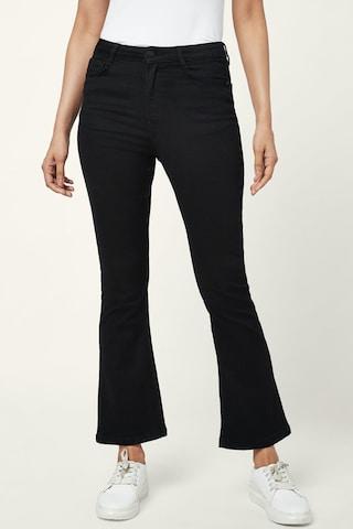 black solid ankle-length casual women wide leg jeans