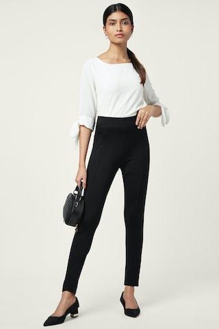 black solid ankle-length formal women skinny fit treggings