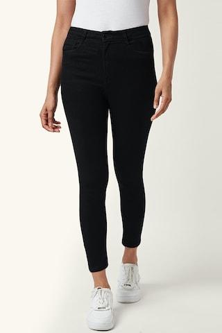 black solid ankle-length mid rise casual women skinny fit jeans