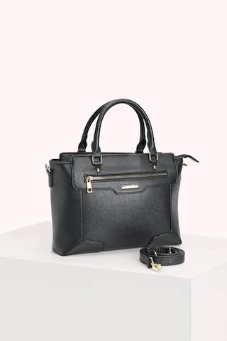black solid casual faux leather women shoulder bag