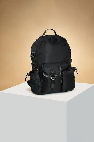 black solid casual nylon women backpack