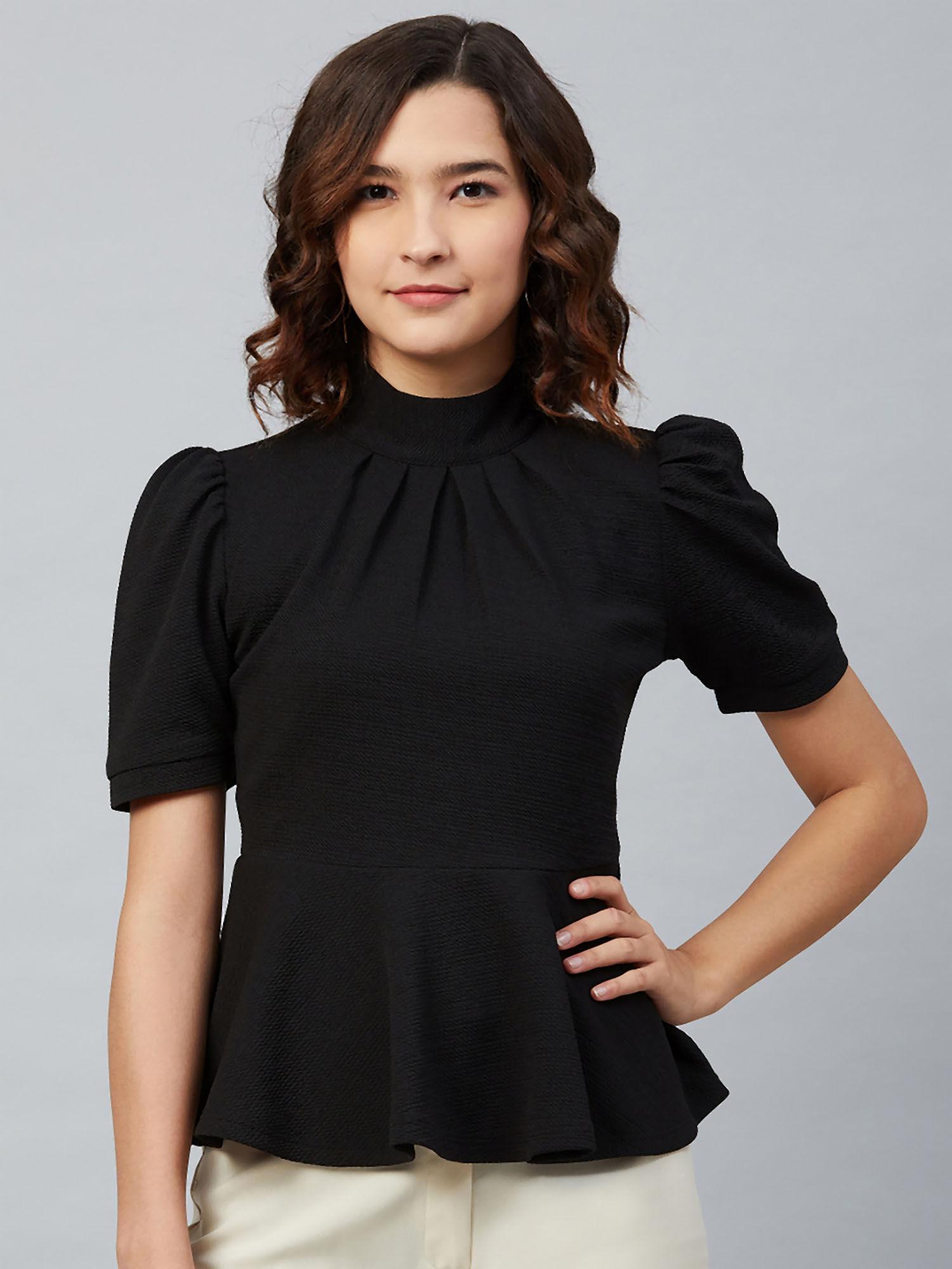 black solid casual top