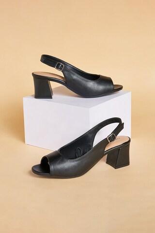 black solid casual women heel sandals