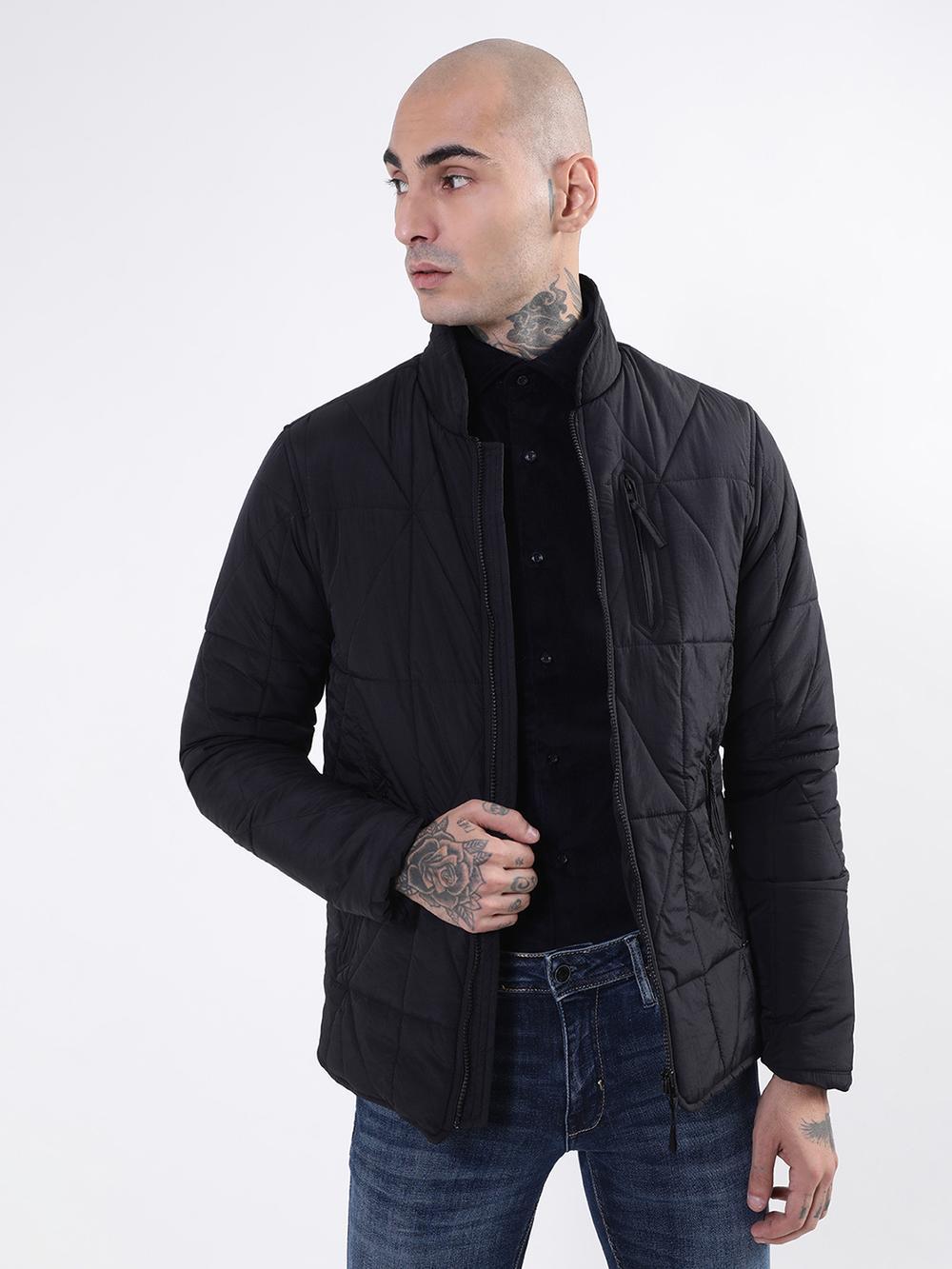 black solid collar jacket