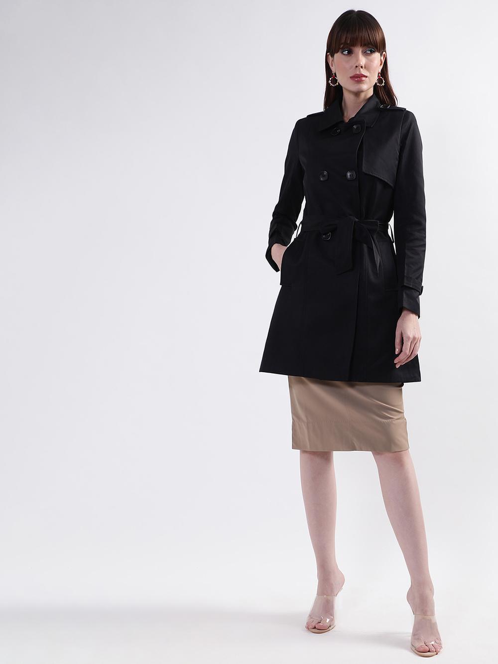 black solid collar overcoat