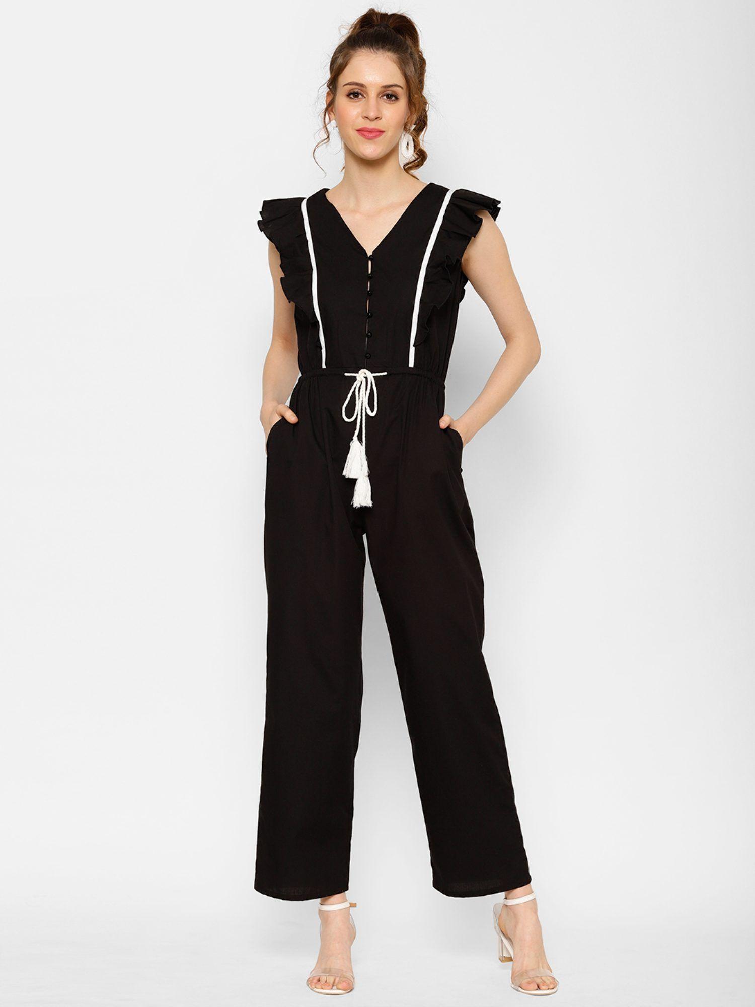 black solid cotton basic jumpsuit