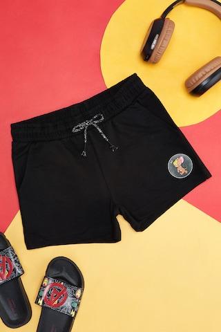 black solid cotton girls regular fit shorts