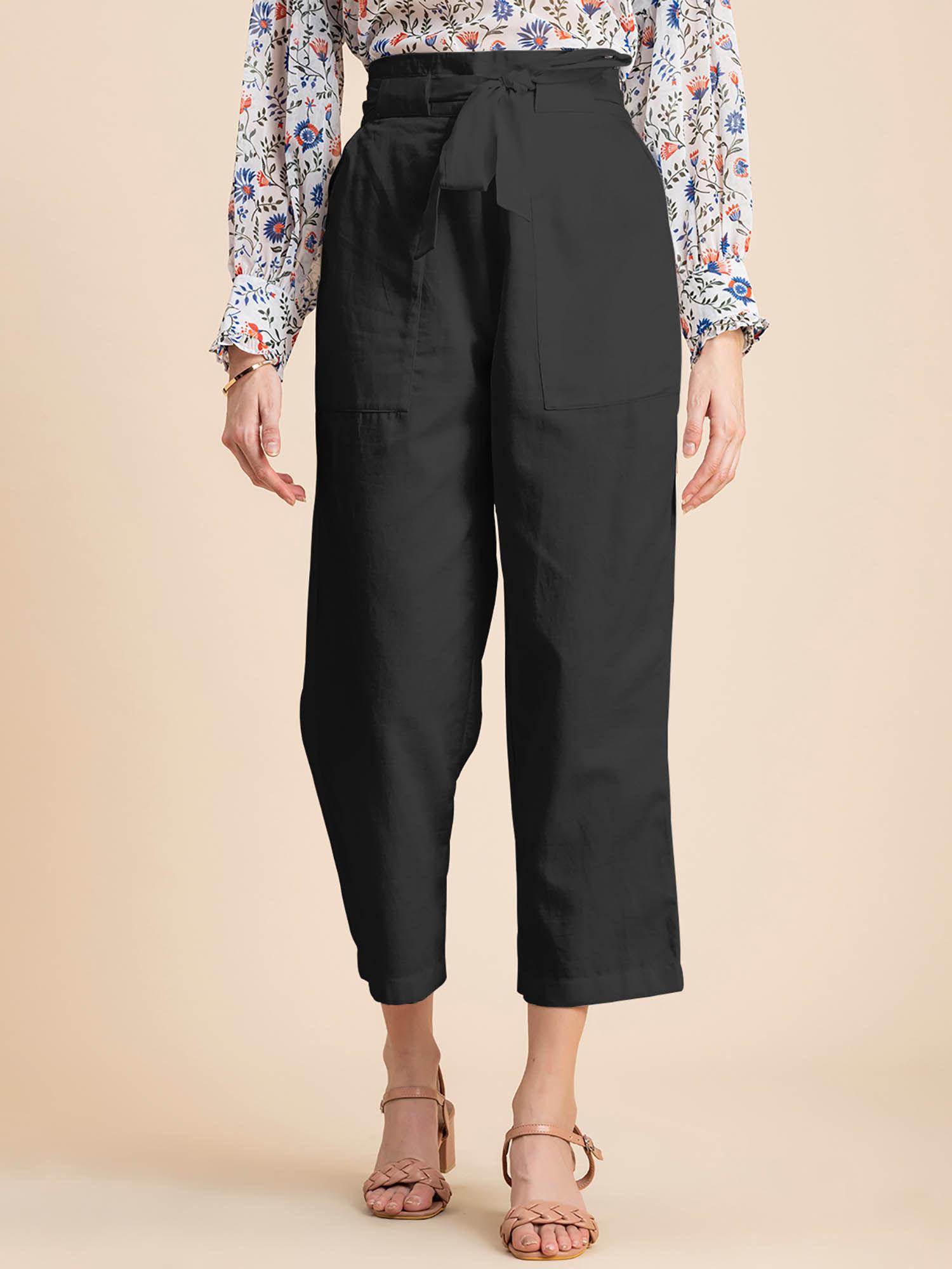 black solid cotton trouser