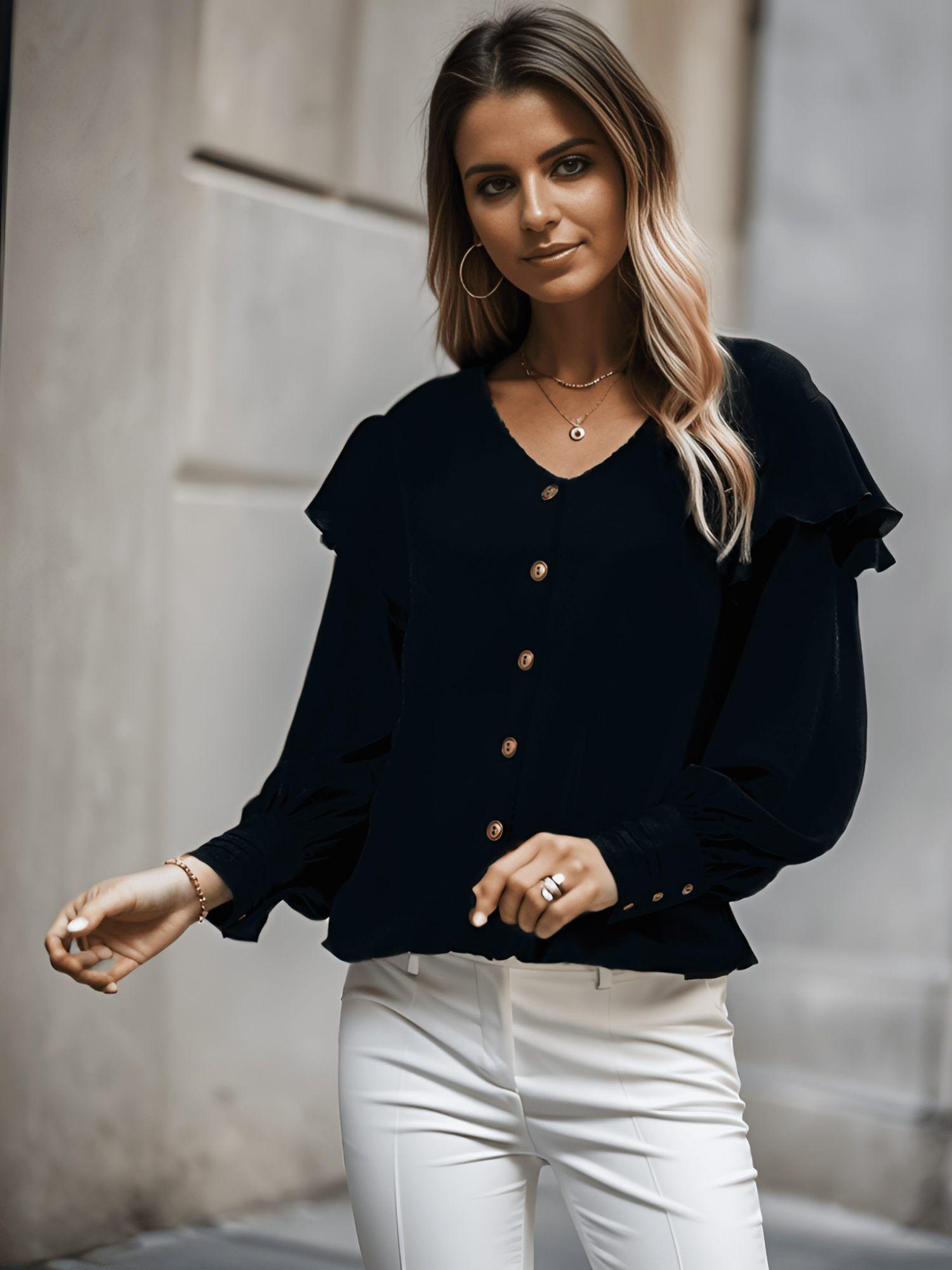 black solid crepe top