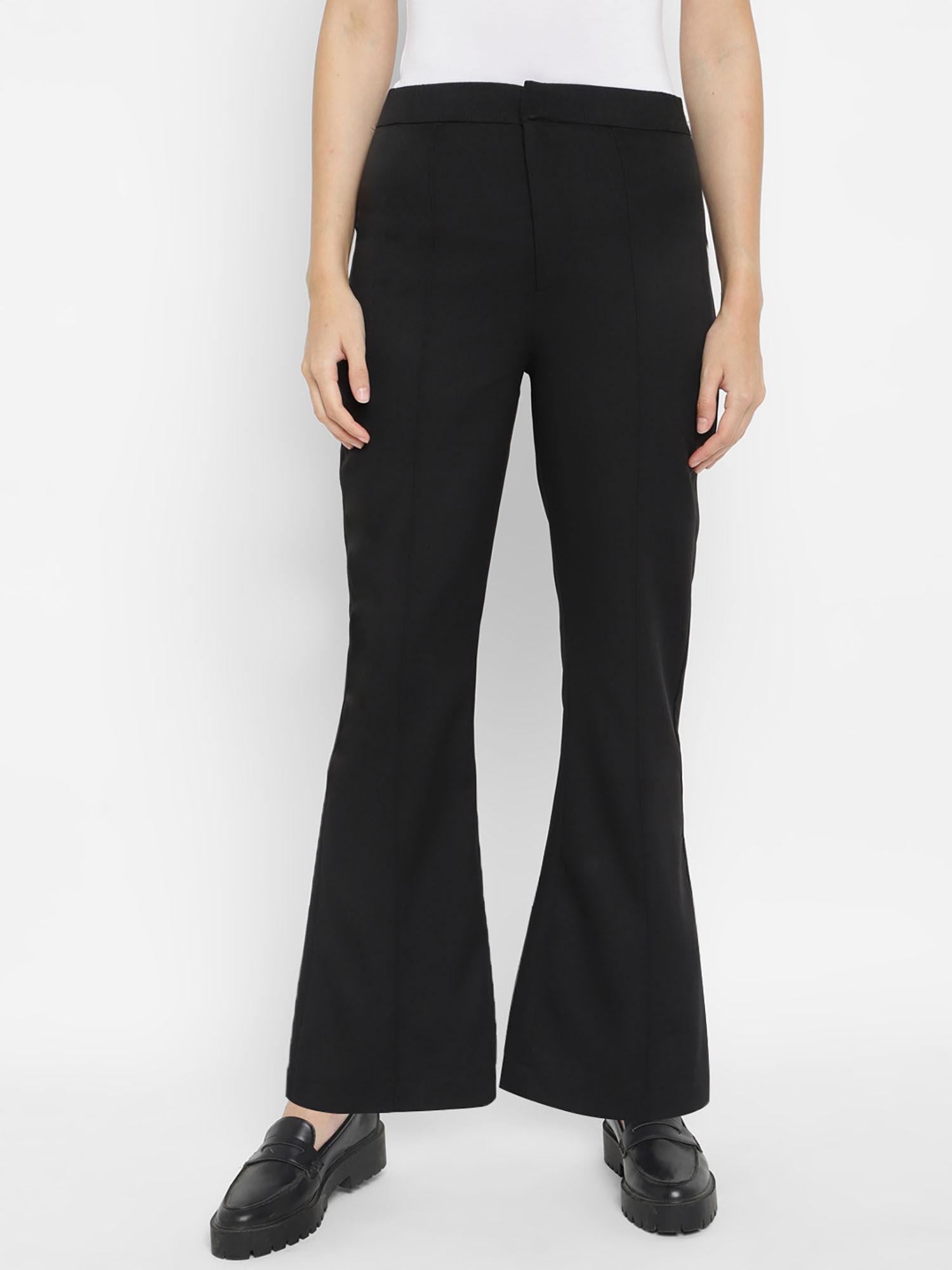 black solid crepe trousers