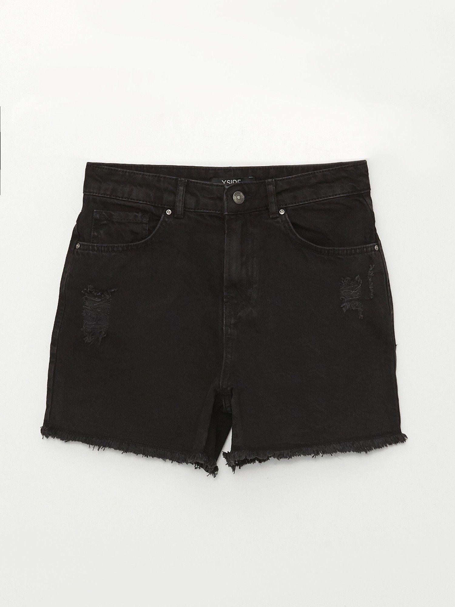 black solid denim shorts