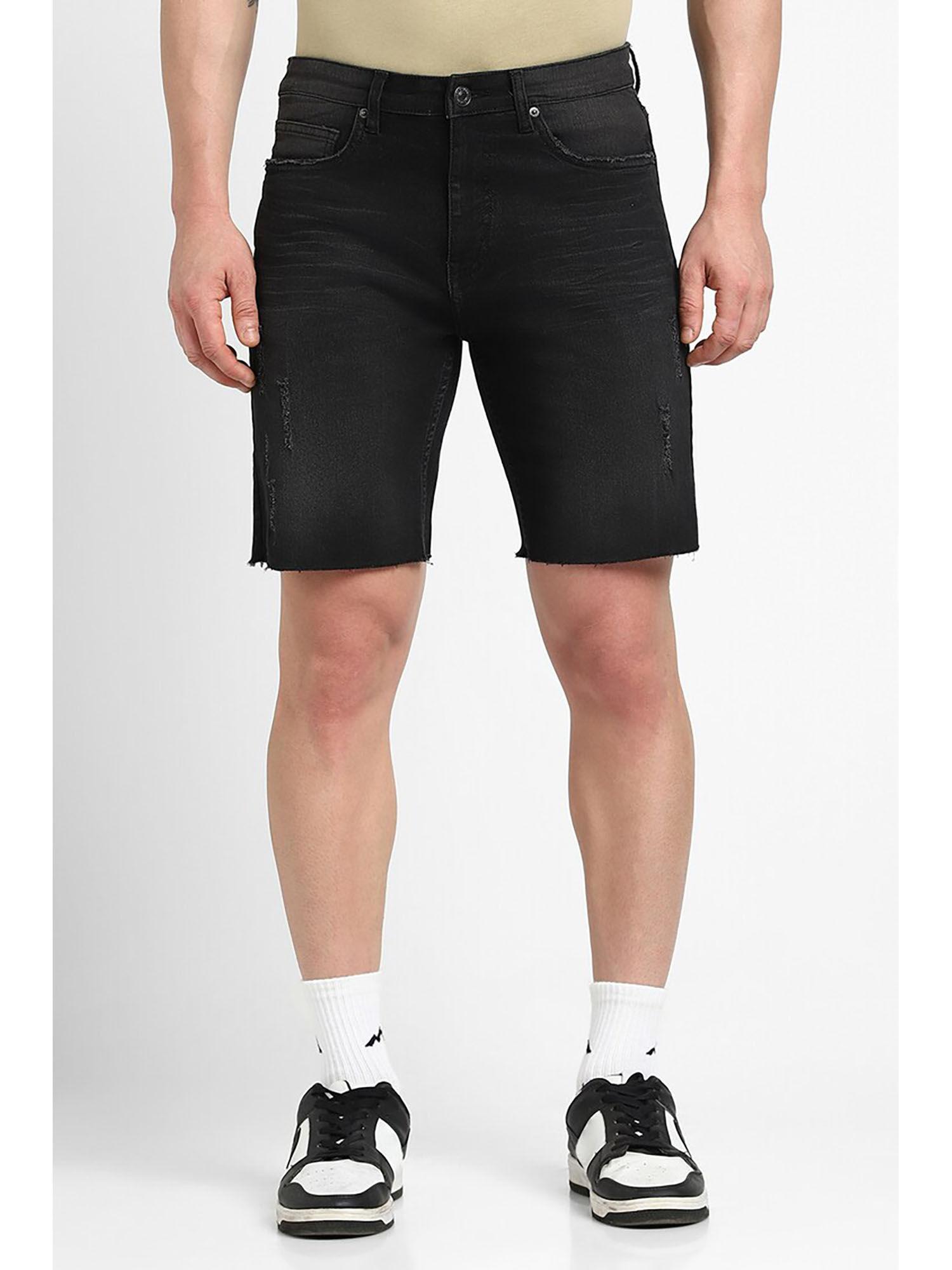 black solid denim shorts