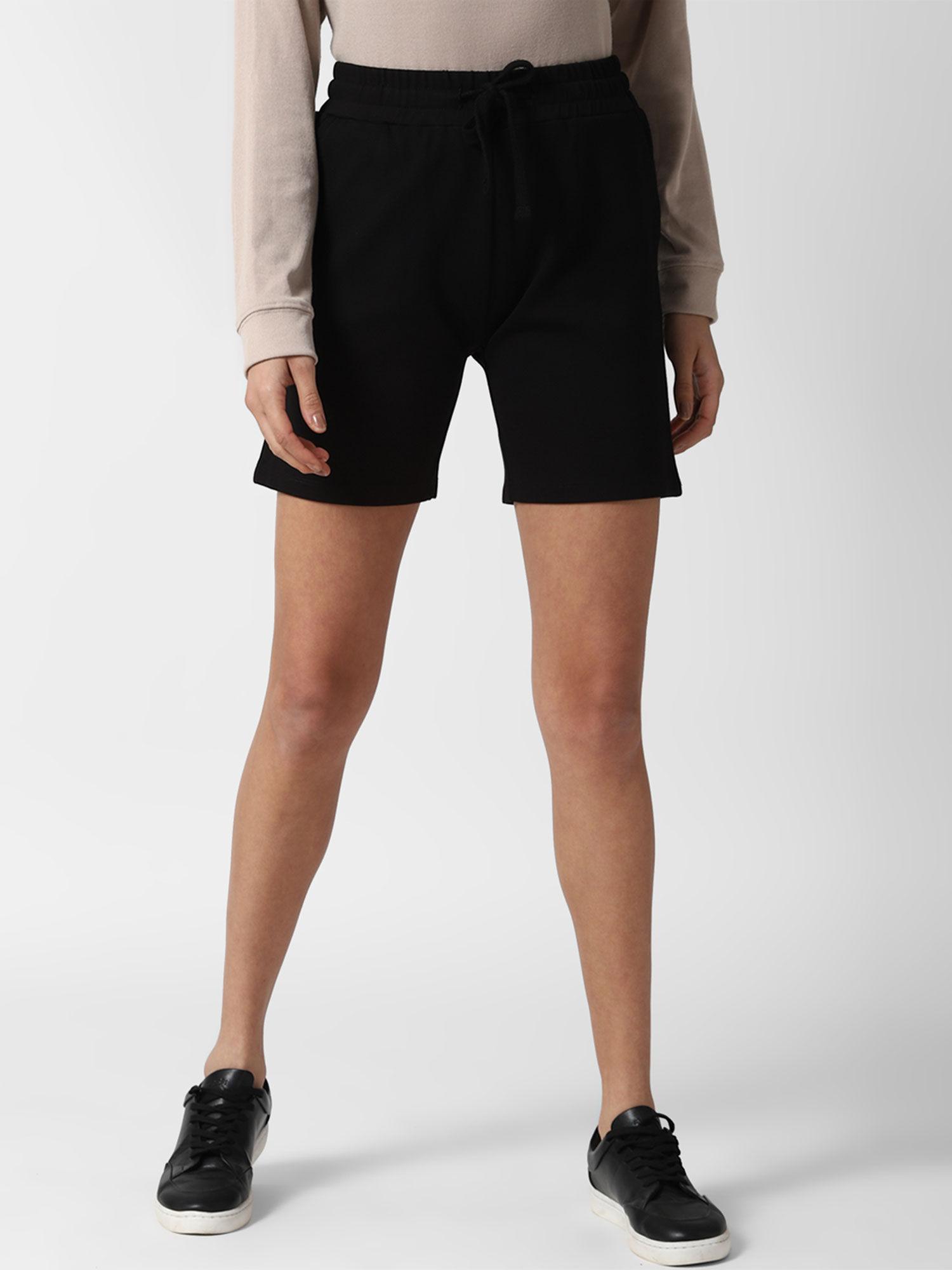 black solid drawstring shorts