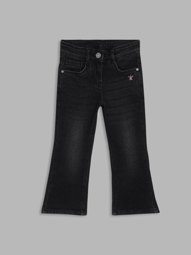 black solid fit and flare jeans