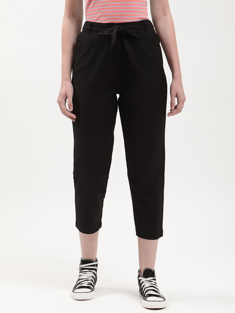 black solid fitted trouser